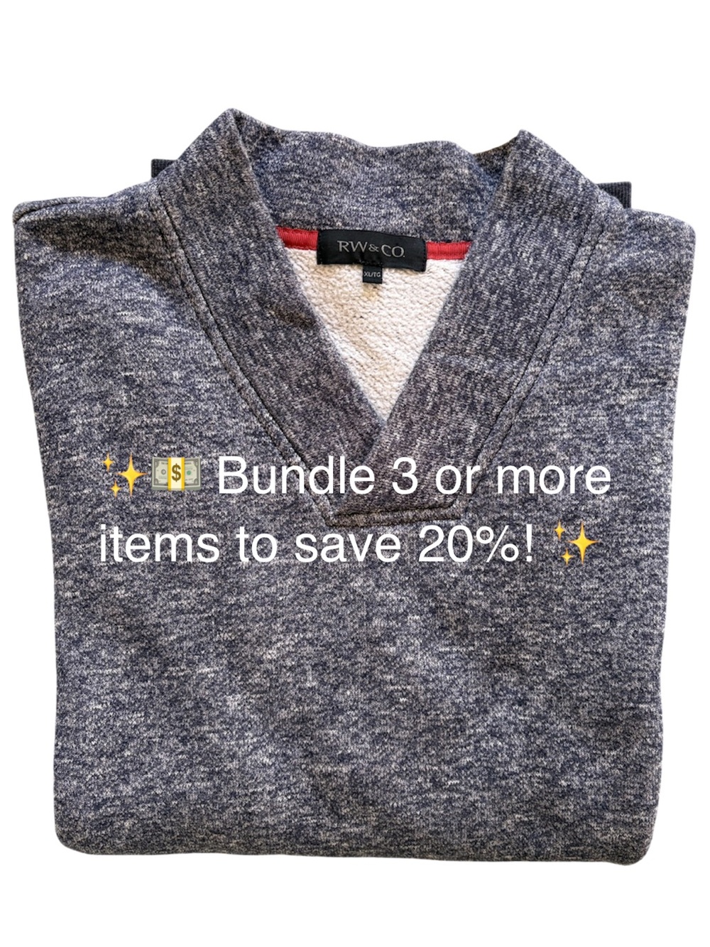 RW&CO Men’s Blue Heathered V-Neck Pullover Sweater XL